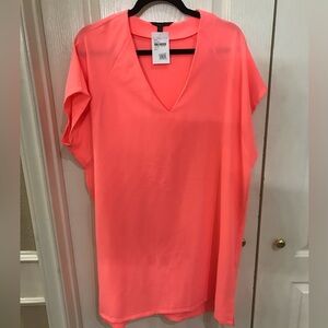 Coral colored dress, v neck, short sleeve